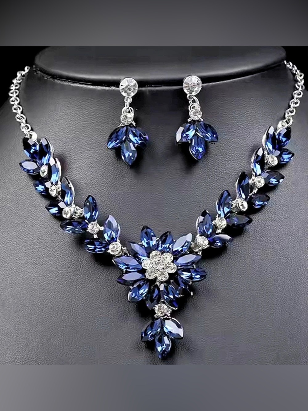 New Blue Crystal Statement Necklace & Earrings
